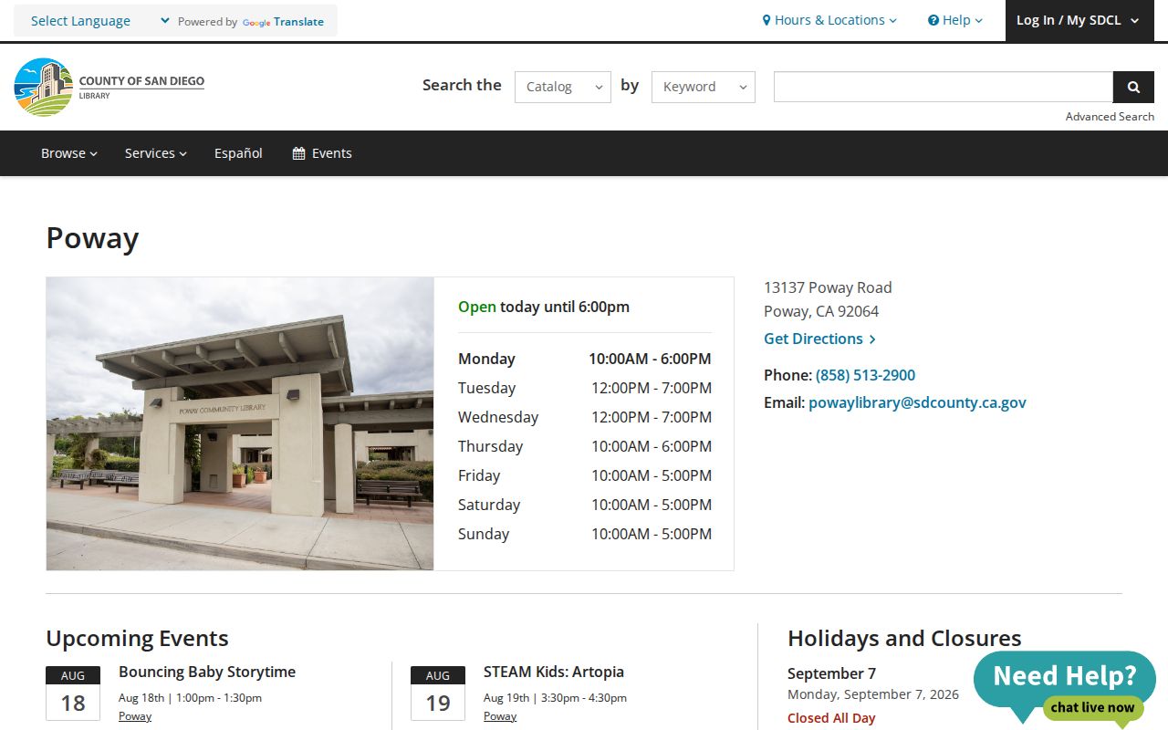 Poway city directory research view of Poway Library