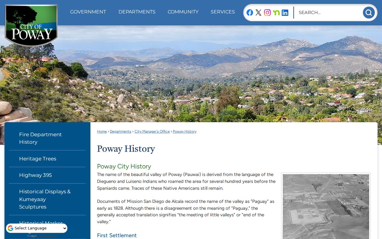 Poway city directory research view of Poway settlement history