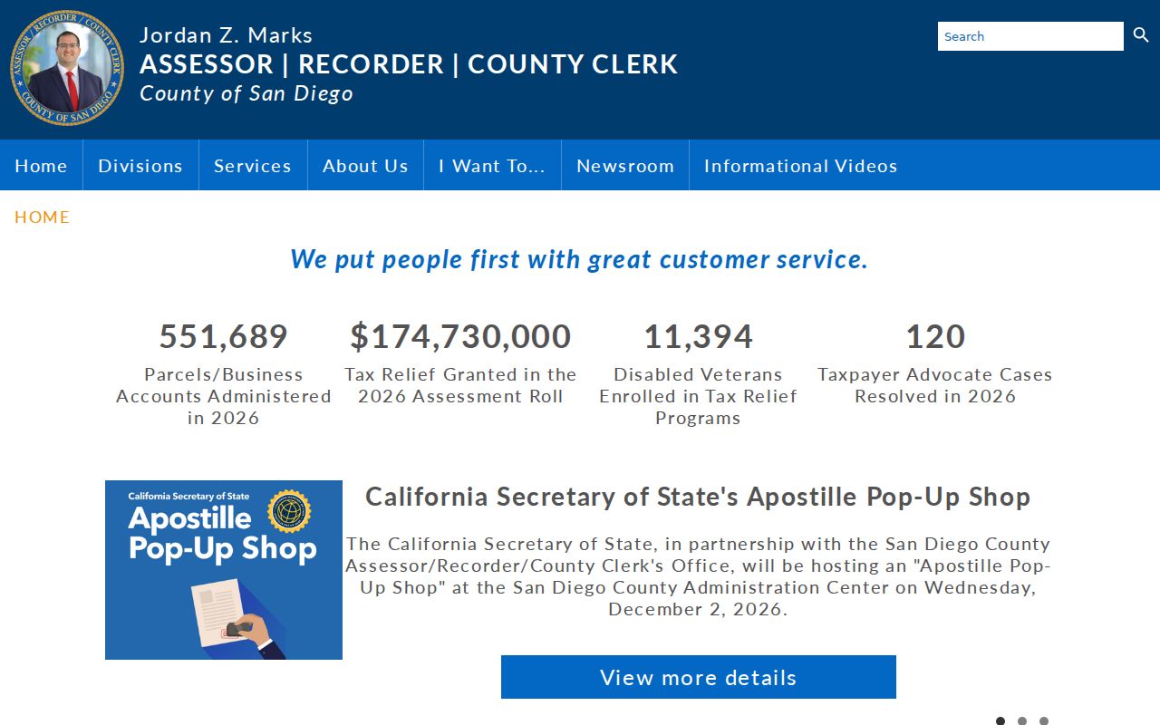 Poway residents directory view of San Diego County assessor recorder clerk services