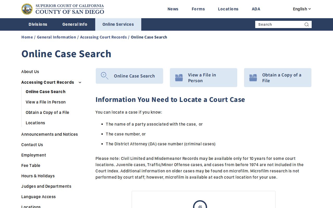Poway residents directory reference for San Diego Superior Court online case search