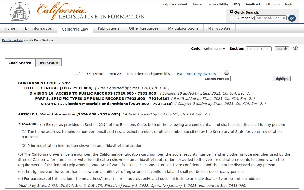 Poway ZIP code directory California voter address confidentiality law